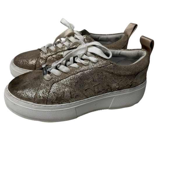 J/slides CoStarr Gold Platform Sneakers SZ 9 Celestial Star Shoes Glitter suede - Picture 3 of 11